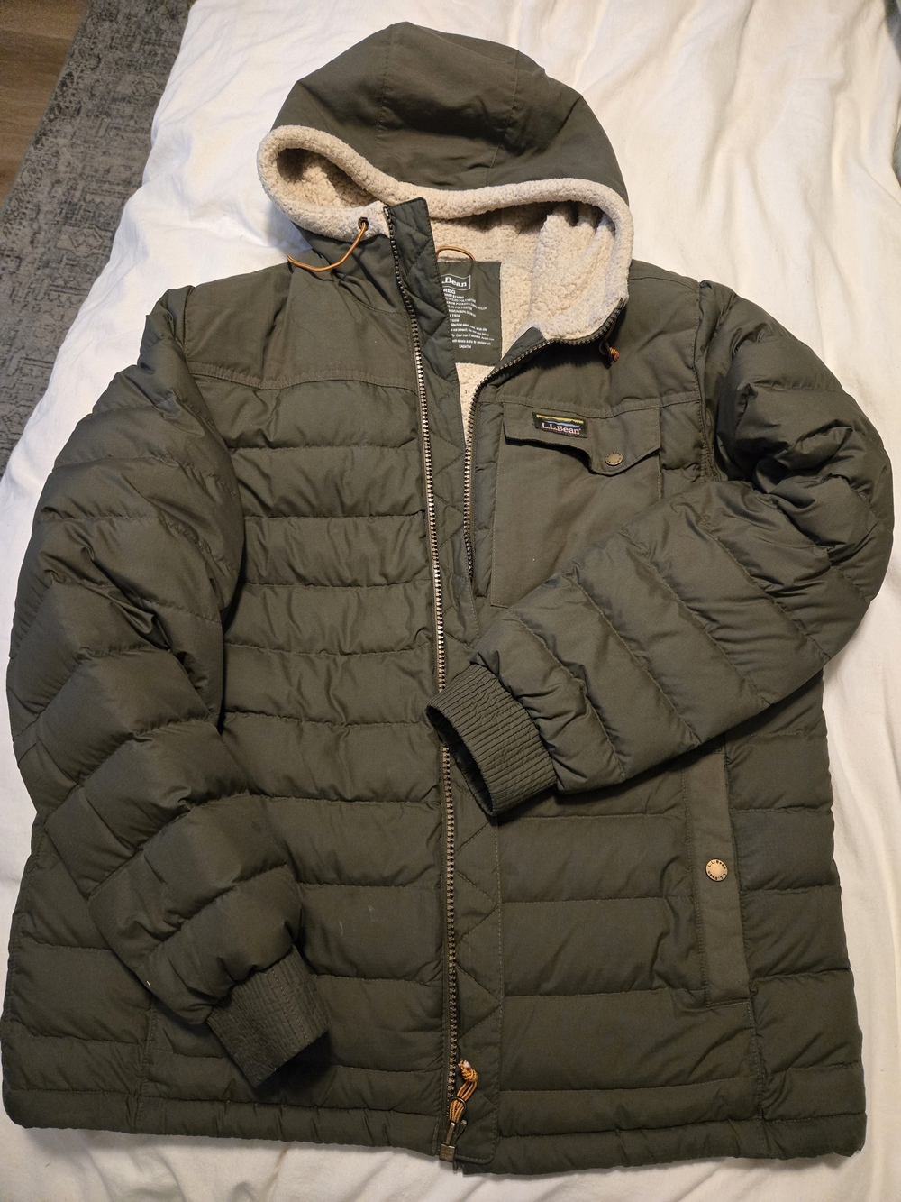 L.L. Bean Olive Quilted Hooded Puffer Jacket